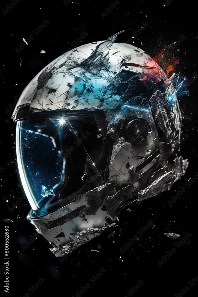 Fototapeta premium Exploded astronaut helmet, fragmented visor - Generative AI