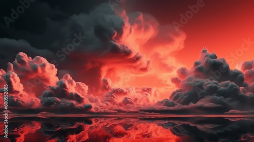Abstract Red Glowing 3d Colorful Clouds Background. High Detail. 3D Amorphous Multi Color Cloud. 