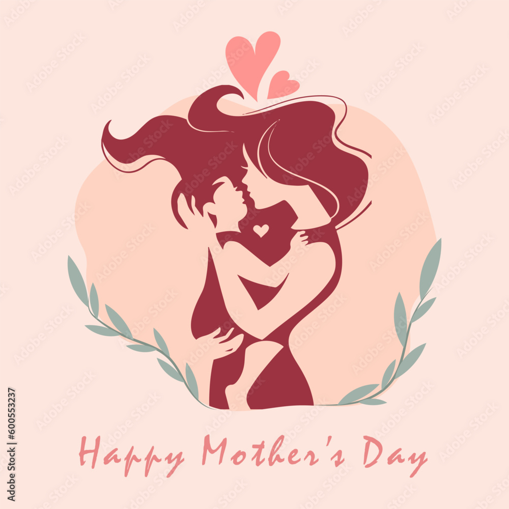 card with mom and daughter, organic flat mother's day illustration, happy mothers day card with mom and daughter, organic flat mother's day illustration, happy mothers day