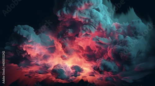 Abstract 3d Red Glowing Colorful Clouds Background. High Detail. 3D Amorphous Multi Color Cloud. 