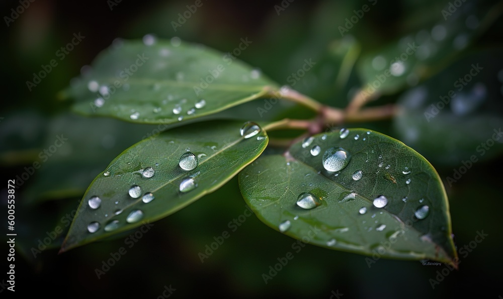 a green leaf with water droplets on it's leaves. generative ai a green leaf with water droplets on it's leaves. generative ai
