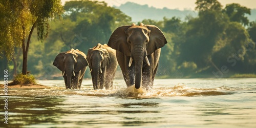 african elephants, zambezi river wildlife, generative ai © CROCOTHERY