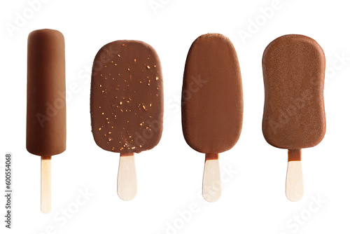 ice cream covered with chocolate, isolated on white background