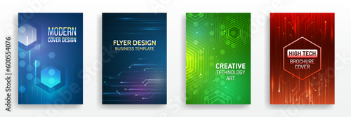 Technology background design, booklet, leaflet, annual report layout. Science cover design for business presentation. High-tech brochure flyer template. Abstract hexagonal futuristic design concept.