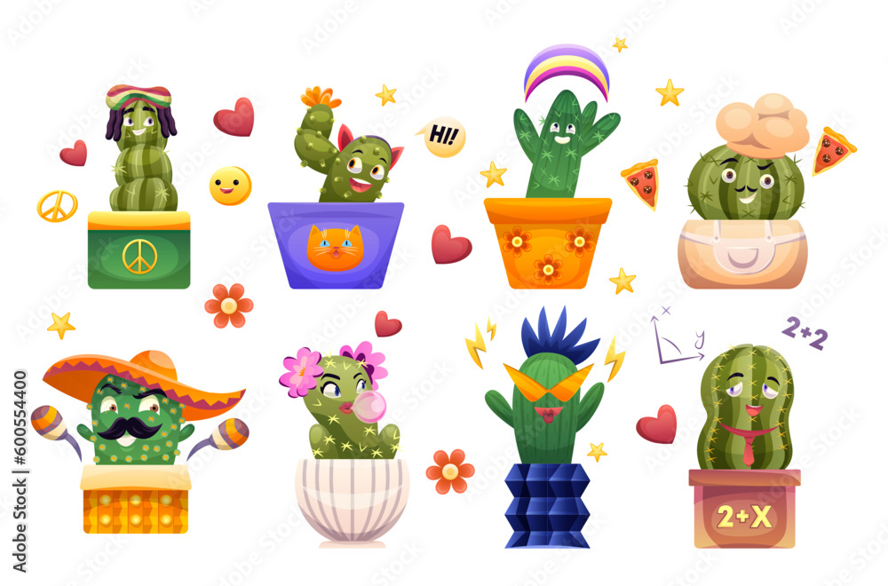 Set of emotional cacti Set of emotional cacti