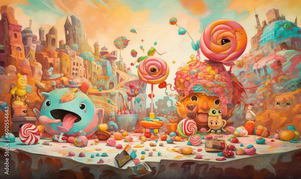 a painting of a table filled with candy and candies. generative ai a painting of a table filled with candy and candies. generative ai