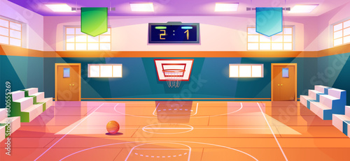 Basketball court with hoop
