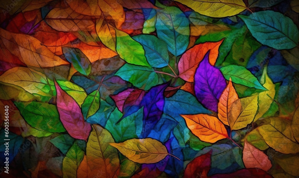  a bunch of colorful leaves that are on a table top.  generative ai
