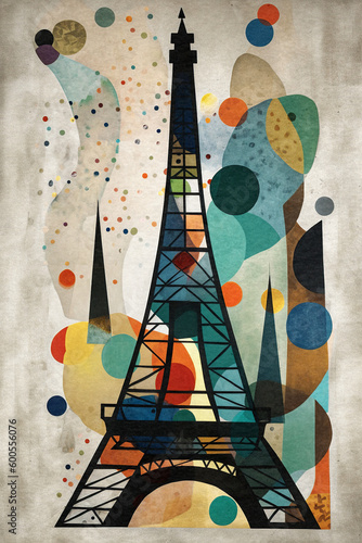 Abstract Eiffel Tower Poster with Vivid Colors and Shapes - generative AI