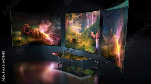 Modern flex TV or monitor screen. Flat illustration of modern flexible LCD panel Generative AI