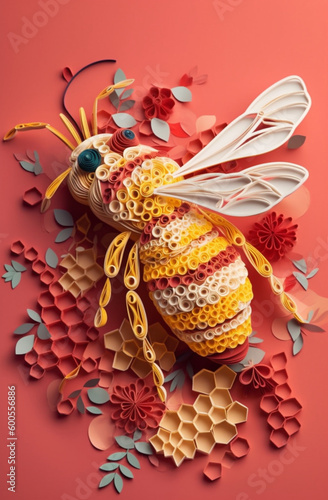 Bee in a pastel suit multi-dimensional origami quilling s  Generative AI