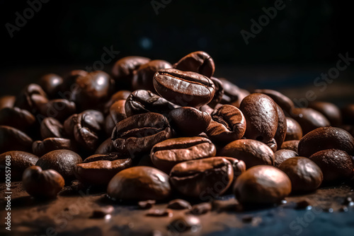 Coffee beans on a dark background. AI generated