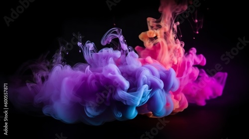 Abstract 3d Purple Color Splash Background. High Detail Burst of Vibrant Paint. 3D Amorphous Multi Color Cloud. Colorful Liquid Smoke. 