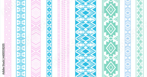 Embroidery ribbon vector patterns, lace seamless border, fashion edge stripes.