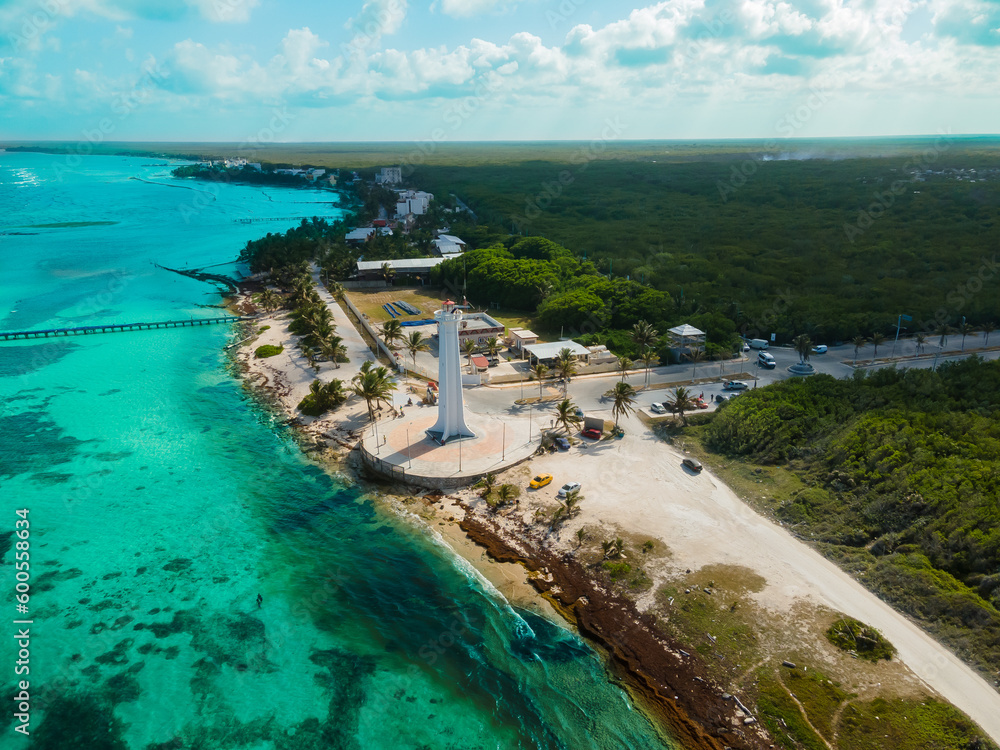 Fototapeta premium Lighthouse at Mahahual, Quintana Roo, Mexico