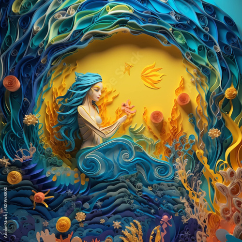 illustration of a mermaid swimming in the ocean v, Generative AI