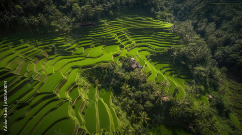 Aerial Photo Green Rice Terraces. Generative AI