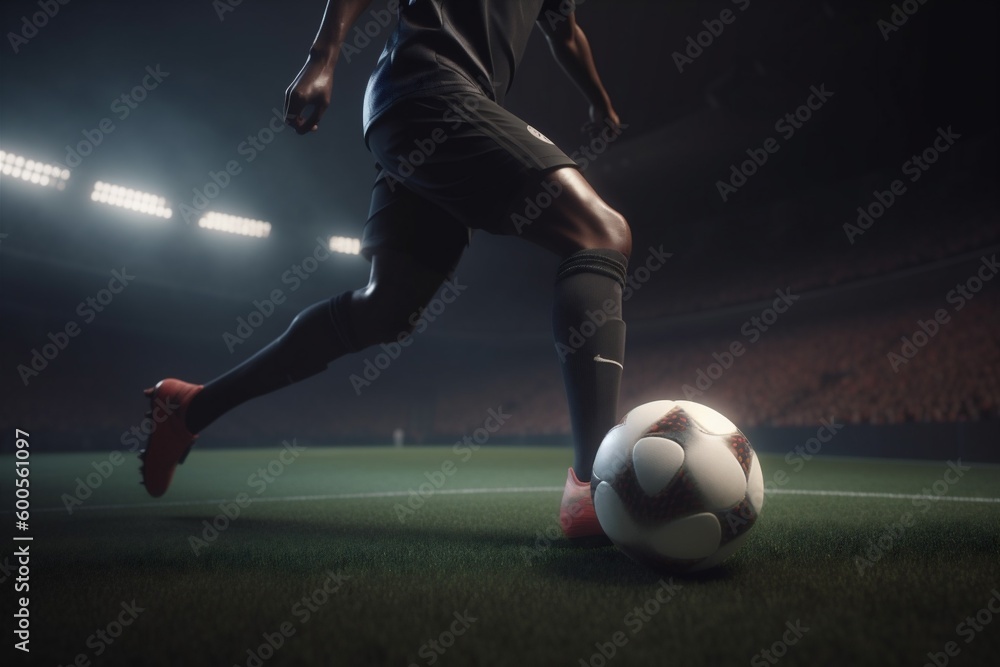 foot sport soccer stadium competition football game goal kick ball. Generative AI.