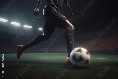 foot sport soccer stadium competition football game goal kick ball. Generative AI. © SHOTPRIME STUDIO