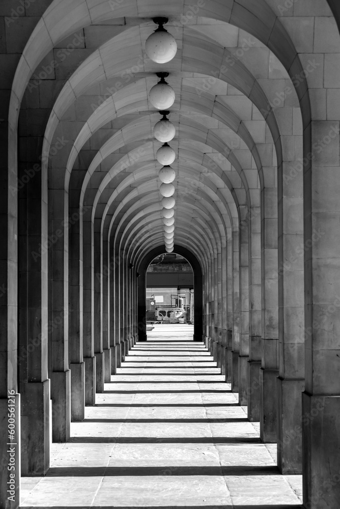 Black and White view of corridor at Manchester Town Hall, UK