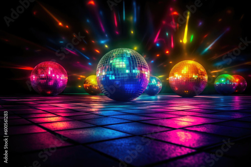 Disco party dancing havoc colorful disco lights energy. Generative AI