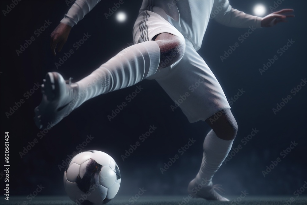 game football competition foot kick sport ball soccer stadium goal. Generative AI.