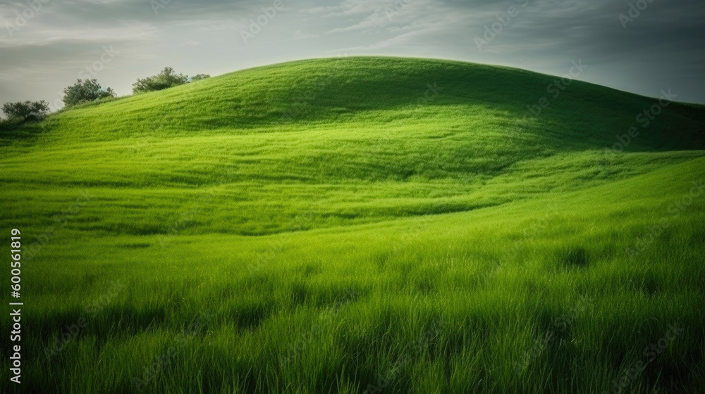 Green Grass Field On Small Hills. Generative AI