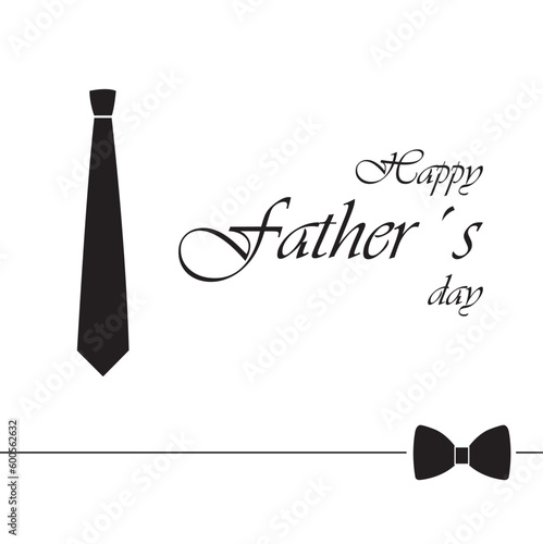 Cartel para el dia del padre con texto, una corbata y una pajarita de color negro. Vista de frente. Vector