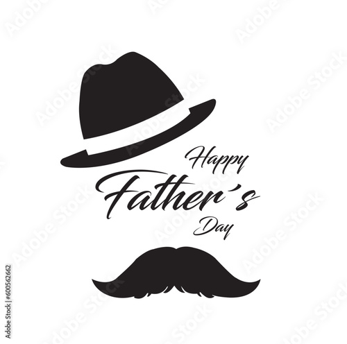 Cartel para el dia del padre con un corazón celeste con un bigote negro y un sombrero. Vector. 