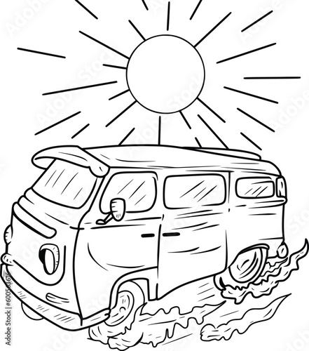 Simple illustration Van life, travel, exploring, nateur, surf, surfing, desert, mountains , minimalist, line art, and anything adventure inspired