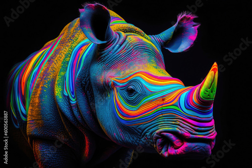 Neon Rhino. Generative AI © Andrii 
