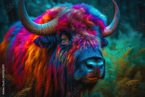 Amazing psychedlic neon Yak. Generative AI