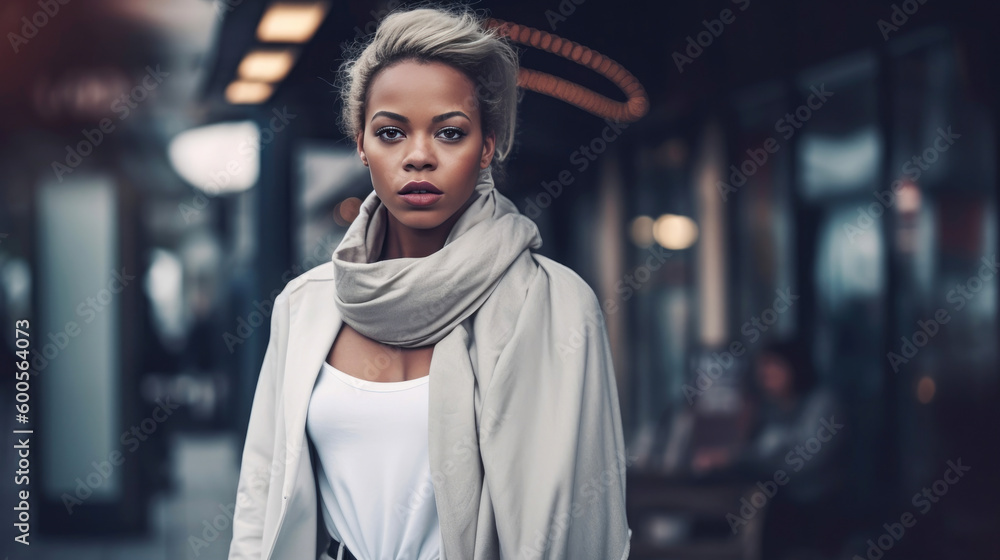 Model posing in a contemporary cityscape, wearing the latest fashion trends. Generative AI Model posing in a contemporary cityscape, wearing the latest fashion trends. Generative AI
