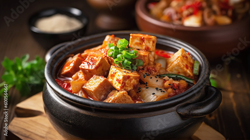 tofu and kimchi stew with vegetables and spices