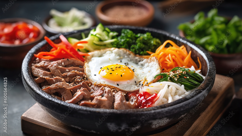 Korean food: Bibimbap served in a stone pot