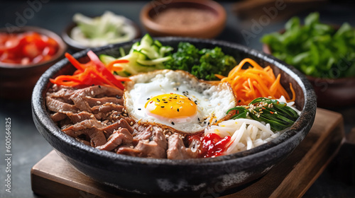 Korean food: Bibimbap served in a stone pot
