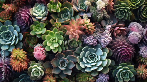 a variety of succulents - colourful succulent plant background