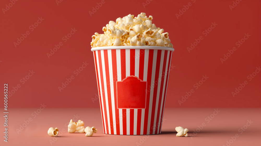 Popcorn container mockup. Curved container with red and white stripes