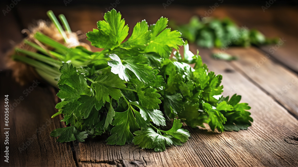 bunch of fresh cilantro on wooden table bunch of fresh cilantro on wooden table