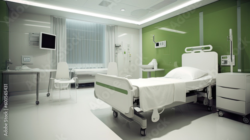 Recovery Room with beds and comfortable medical equipped in a hospital. Intensive care unit Generative AI © PaulShlykov