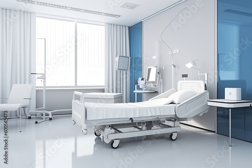 Recovery Room with beds and comfortable medical equipped in a hospital. Intensive care unit Generative AI photo