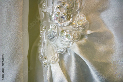 wedding dress detail with embroidery