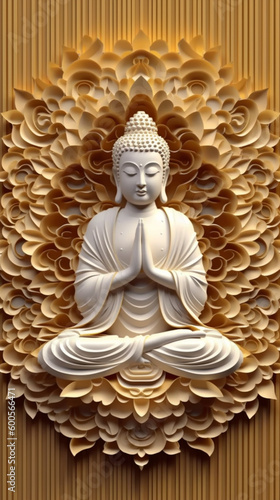 A beautiful Golden Buddha statue and Lotus multi-dimensional  Generative AI