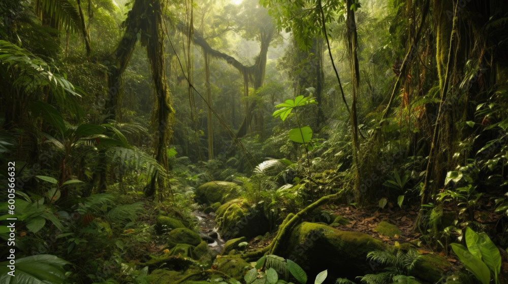 Southeast Asian Rainforest Deep Jungle. Generative AI