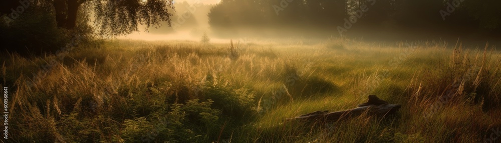 A peaceful meadow with a gentle breeze rustling the. Horizontal banner. AI generated A peaceful meadow with a gentle breeze rustling the. Horizontal banner. AI generated