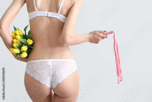 Young woman in underwear wi...
