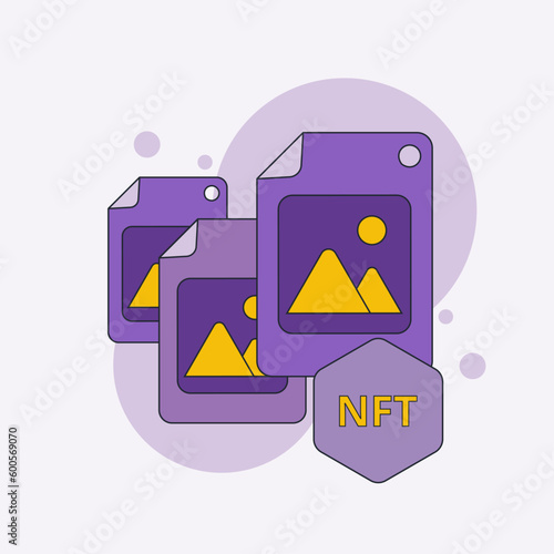 NFT of photo icon vector. Cryptoart and Collectibles exchanging technology network virtual blockchain marketplace concept.