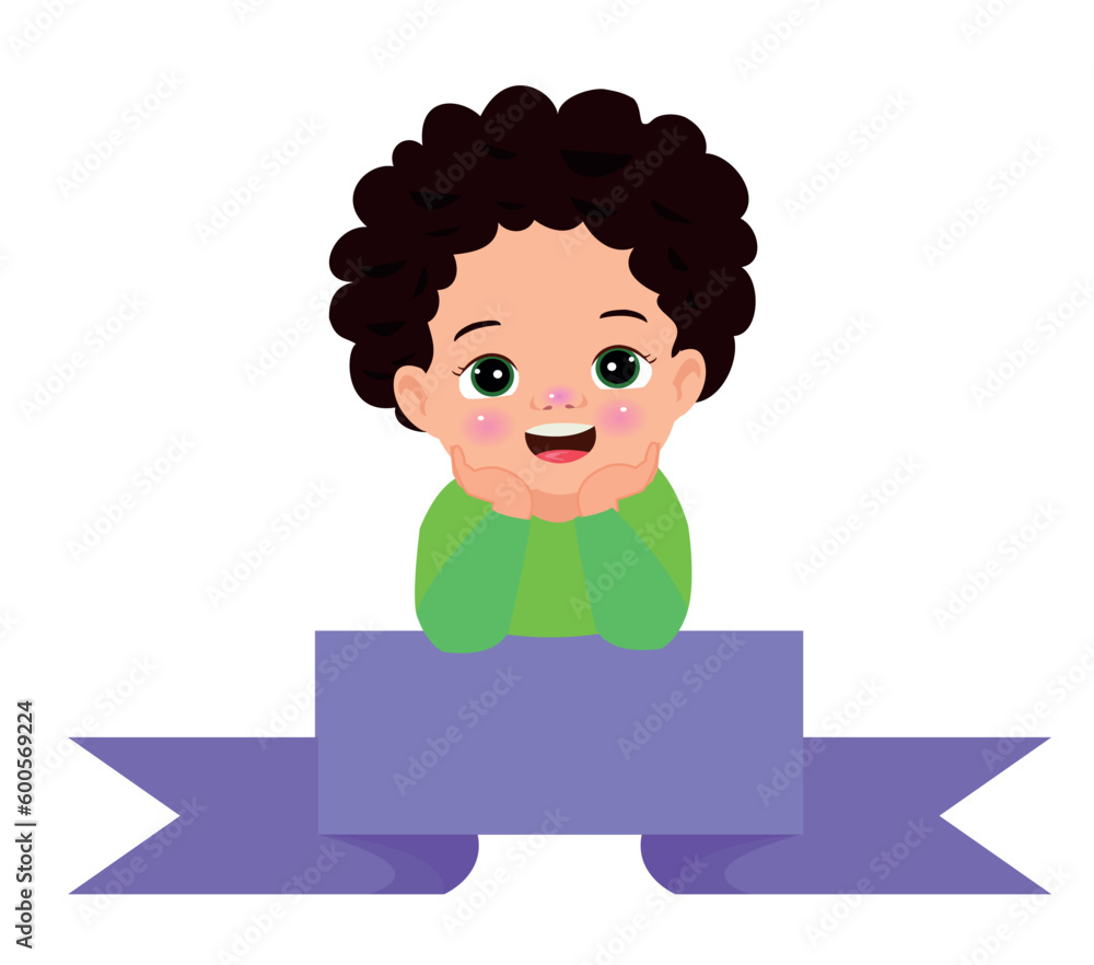 Cartoon little boy with a banner on a white background Cartoon little boy with a banner on a white background
