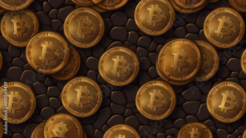 abstract background with the image of gold coins bitcoin .virtual cryptocurrency. Generative AI