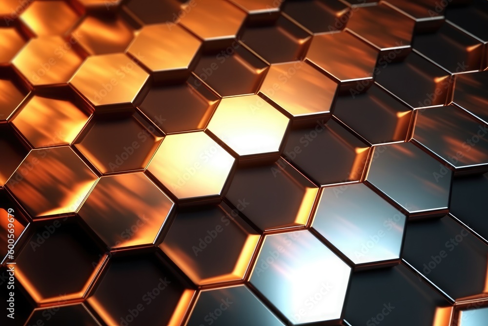 A close up of a hexagon with a blue and orange background Generative AI A close up of a hexagon with a blue and orange background Generative AI